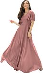 koh koh Womens Short Sleeve Ruffle Elegant Modest Dressy Wedding Guest Prom Bridesmaid Cocktail Party Flowy Long Tall Formal Maxi Dress Dresses Gown Gowns, Cinnamon Rose Pink L 12-14