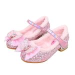 EDOSIR Girls Princess Shoes Fleece Lined Party Shoes Wedding Dances Dress Heel with Bows for Girls Low Chunky Heel Shoes (Pink,Size 9.5)