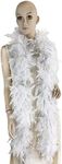 Fukang Feather Turkey Chandelle Feather Boa 72" 80 Gram (White/Silver Tinsel, 80g)