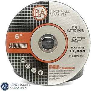 Benchmark Abrasives 6" Type 1 Aluminum Cutting Wheel 0.045" Thick 7/8" Arbor, Soft Materials Cutting Grinding Wheel, Aggressive Cutting Disc for Angle Grinder, Cuts Copper, Zinc Alloys - 250 Pack