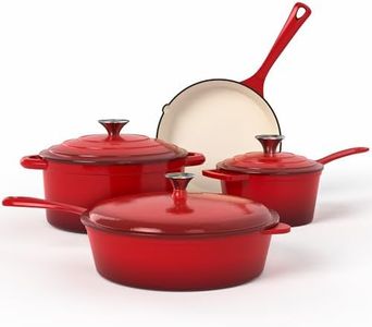 Kitchen Academy Enameled Cast Iron Cookware Sets - 7Pcs Pots and Pans Set Non Stick & Non Toxic, Induction Dutch Oven Set, PFOA&PFAS Free