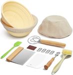 Kootek Banneton Bread Proofing Basket Set of 2, 9 Inch Round Sourdough Starter Kit, Bread Baking Supplies Tools with Proofing Basket for Bread Making, Dough Whisk, Bread Lame, Banneton Basket Gift Set