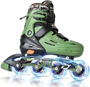 2PM SPORTS Kids Inline Skates Boys Ages 4-8 8-12 4-7 7-12 10-12 with Light Up Wheels, Adjustable Blades Roller Skates for Boys Beginner Youth Indoor Outdoor Size 11C 1 2 3 4 5 6 7 Camouflage Green