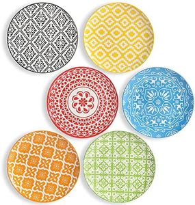 Plate Set 8 Inch - Salad Plates | Dessert Appetizer Plates Colorful - Porcelain Lunch Plates - Set of 6 - Dishwasher and Microwave Safe