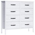 LYNCOHOME White Chest of Drawer Bedroom Furniture, Fabric Wide Storage Drawer with Deep and Large Drawers for Bedroom, Closet