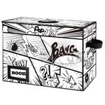 YNSZAS Comic Book Storage, Comic Book Box, 15.8" X 7.8" X 11.8", Collapsible Comic Short Box, Holds 160-180 Comic Book, Heavy Duty Comic Book Bin Container Holder Shelf (Cartoon Bombs)