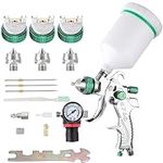 ENDOZER Professional HVLP Spray Gun Set Gravity Feed Air Spray Gun with 1.3, 1.5, 1.8mm Nozzles, 20 oz, 600cc with Gauge for Auto Paint, Primer, Clear/Top Coat & Touch-Up