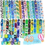 40Pcs Slap Bracelets for Kids, Party Favors For Kids, Wristbands Snap Bracelet Bulk, Gadget Gifts Prizes Students, Classroom Prizes Exchanging Gifts