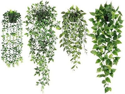 JPSOR Fake Hanging Plants 4 Pack Artificial Hanging Plants Fake Potted Plants, Faux Hanging Eucalyptus Greenery Mandala Vines, Pothos Ivy for Wall Shelf Decor Patio Garden Indoor Outdoor