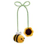 AHANDMAKER Crochet Bee and Sunflower Car Hanging Ornament, Cute Bumblebee Car Accessories Car Rear View Mirror Holder for Hanging Accessories, Bag Ornament, Automotive Interior Decorations