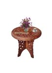 WOOD MASTER SRE Wooden Hand-Crafted Folding Side Stool for Living Room and Office | Small Side Table for lamp, Books, Flower Pot or vase, showpieces Side Table(Sheesham) 9X9X9.5 INCH