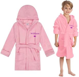 Personalized Kids Robe with Name - Custom Embroidered Hooded Robe with Pockets and Belt, Soft Bathrobe for Girls & Boys - Light Pink, Size 5