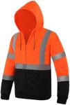 sesafety High Visibility Safety Sweatshirt for Men, Class 3 Reflective Zippered Hooded Sweatshirt, Hi-Vis Safety Hoodie with Black Bottom