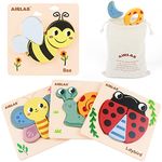 Airlab Wooden Jigsaw Puzzle for Kids, Garden Animals Chunky Shape Puzzles for Toddlers Over 1 2 3 Year Olds, Baby Montessori Preschool Educational Learning Toys for Girls Boys, Children Handmade Toys