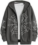 SHENHE Men's Zip Up Graphic Spiderweb Print Long Sleeve Goth Hoodie Sweatshirt Jacket Dark Grey XX-Large