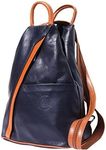 Handbag Bliss Womens Vera Pelle Super Soft Italian Leather Backpack Rucksack Convertible Shoulder Bag Medium Navy and Tan