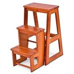 COSTWAY 3 Tier Step Stool for Kids & Adults, Wooden Folding Stepladder Foot Stools Flower Shelf Shoe Bench Hold up to 150kg (Brown)