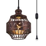 YLONG-ZS Plug in Pendant Lights with 16Ft Hanging Cord and On/Off Dimmer Switch, Farmhouse Industrial Metal Swag Ceiling Lamp for Living Room, Bedroom Hallway,Dark Bronze Finish