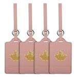 4 Pack Luggage Tag, Anyos PU Leather Travel Bag Labels Suitcase Baggage Tags with Name ID Card Privacy Protection (Pink)