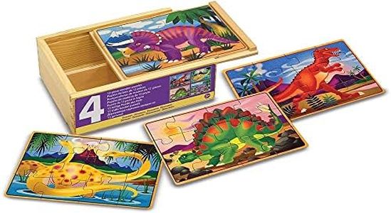 Melissa & Doug Rompecabezas con Dinosaurios en caja, 4 puzzles de madera con 12 piezas, Juguete de desarollo, Juego educativo de madera, Montessori, Regalo para niños y niñas de 3 4 5 6 7 años