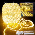 SHGPODA 33ft/10m LED Rope Lights,360 LEDs,Warm White(3000K),Waterproof,Indoor Outdoor Clear Tube Light Rope and Light Strip,Plugin 110V,Connectable Decorative Lighting for Deck,Patio,Pool,Wedding