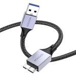 MOGOOD Hard Drive Cable, Micro B to USB Male Data Cable, USB3.0 to Micro B Cable Compatible with Portable External Hard Drives,WD Elements,Seagate Expansion,Samsung M3 1TB/Galaxy S5/Note 3-Grey（2M