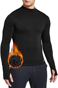 FitsT4 Men's Thermal Fleece Lined Mock Neck Baselayer Tops Long Sleeve Running Athletic Shirt with Thumbholes Black XXL