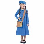 Childs Evacuee Girl Fancy Dress World War Historical Costume Outfit (Age 9-10 years)