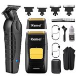 KEMEI Professional Hair Trimmer for Men Cordless, Foil Shaver with Replacement Heads & Nets, Zero Gapped Hair Clippers with T Blade, Electric Head Shavers for Bald Men, KM PG2299, KM 1102