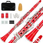 EASTROCK Clarinet Bb Flat 17 Nickel Keys Clarinet Durable and Lightweight ABS Material with with Mouthpiece,Leather Wooden Case,Stand, 2 Barrels and More(Red)