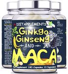 Maca Root 4000mg, Ginkgo Biloba, Korean Red (Panax) Ginseng - 4256mg - Vegan Capsules - Zinc, Vitamins D3, E, B5, B6, B12, A, K, Folic Acid, Selenium for Immune System & Hormonal Activity. 1 Bottle