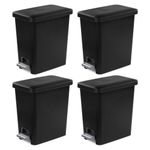 Sterilite 2.7 Gallon Rectangular Step On Kitchen Trash Bin Plastic Indoor Wastebasket with Removable Liner and Bag Holding Feature, Black (4 Pack)