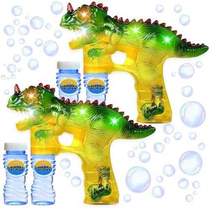 Haktoys Dinosaur Bubble Guns: Set of 2 Bubble Toys | Battery Operated Bubble Maker Toy for Toddlers and Kids | 6 Batteries and 4 Refill Bottles Included