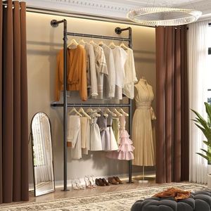 Aheaplus Industrial Pipe Clothing Rack, Reversible 3.5FT Clothes Rack for Hanging Clothes, Heavy Duty Garment Rack, Wall Mounted Closet Wardrobe Rack, Small Walk-in Closet System, Black
