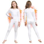 HEROBIKER Girls Ultra Soft Lined Thermal Underwear Kids Long Johns Top Bottom Set for Winter Skiing Warm - White - 10-Aug