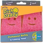 Scrub Daddy Dish Wand Scrubbing Brush Replacement Heads, Soap Dispensing Dish Brushes, Texture Changing Washing Up Sponges, Detachable Dish Daddy Head Sponge Refills, Pink 2 Pack