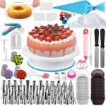 Cake Decorating Supplies Kit 2020 Newest 206 PCS Baking Set for Beginners With Cake Turntable Stand Rotating Turntable,Russian Piping Tips Set, Cake Baking Supplies for Cake Lovers