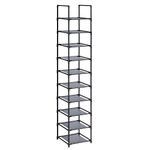 SONGMICS 10-Tier Shoe Rack, Shoe Stand, Space-Saving Shoe Storage, 33 x 33 x 173 cm, Metal Frame, Non-Woven Fabric Shelves, for Hallway, Bedroom, Grey LSR110G01