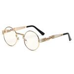 kachawoo vintage retro round circle metal frame eyeglasses men eye glasses frames for women (gold with clear), Gold With Clear, Medium