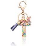 MORSUNBELA Keyring Letter Keyring Girl Key Ring Initial Letter Keyring Butterflies for Women, Purple-t, S