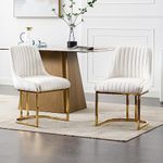 Wahson Velvet Dining Chairs Set of 2 Kitchen Side Chairs Upholstered Corner Chairs with Golden Metal Frame, Armless Side Chairs for Dining Room/Restaurant, White