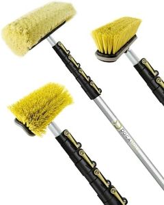 DOCAZOO, 30 ft High Reach Brush Kit with 6-24 Foot Telescopic Extension Pole; Includes Soft Scrub Car Wash Brush, Medium Bristle Cleaning Brush and Deck Brush with Hard Bristles