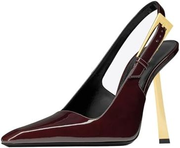 YIYA Slingback Heels Pumps Shoes for Women with Buckle Strap Slip On Closed Pointed Toe Stiletto High Heel Wedding Party Casual Dress Backless Mules Sandals, Wine Red, 7