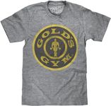 Tee Luv Men's Retro Gold's Gym Shirt - Faded Strongman Barbell Logo T-Shirt (Graphite Snow Heather) (M)