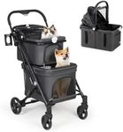Beberoad Pets T1 Double Pet Stroller for 2 Small Dogs or Cats Lightweight Foldable Double Pet Stroller with Detachable Carrier for Travel Camping (Black)