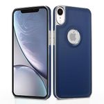 Pikkme Chrome Leather Back Cover | Flexible Pu Leather | Full Camera Protection | Silver Electroplated Chrome | Bumper Case for iPhone XR (Chrome Blue)