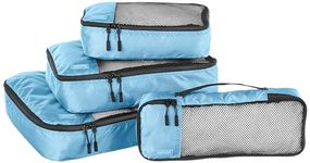 Amazon Basics Packing Cubes for Suitcases, Travel Organisers, Zipper, 4-Piece Set Bags, Large/Medium/Small/Slim, Sky Blue