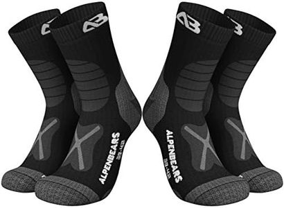 Alpen Bears Chaussettes Randonnée Premium en Laine Mérinos - [2 Paires] – Chaussettes Trekking Professionnelles pour Femmes, Hommes & Enfants (39-42 EU, Noir)
