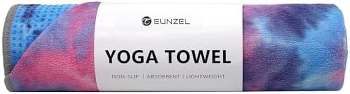Eunzel Yoga Towel,Hot Mat Towel with Grip Dots Sweat Absorbent Non-Slip for Hot Yoga, Pilates and Workout 24'' x72, Purple & Blue