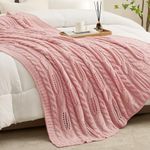 Amélie Home Pink Cable Knit Throw Blankets Soft Cozy and Lightweight Chunky Wool Chic Modern Farmhouse Knitted Throw Blankets for Couch Sofa Bedroom, 50'' x 60''